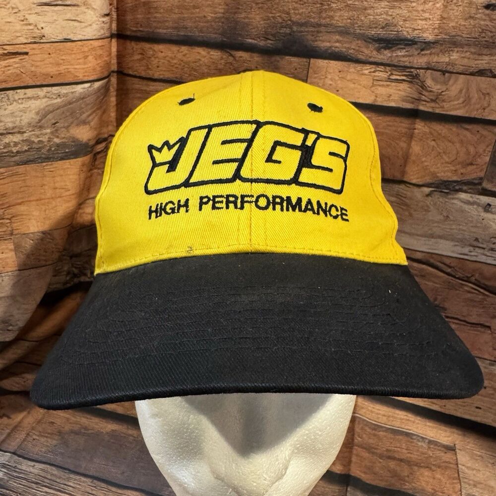 JEGS High Performance Hat Snapback Yellow Black Embroidered Racing Cap Vintage